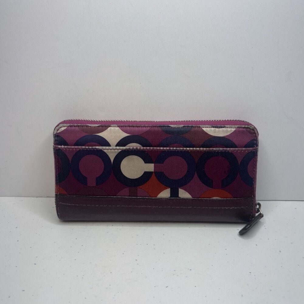 Coach Park Multicolor Purple Leather Monogram Signature Zip Wallet Designer - Picture 3 of 8